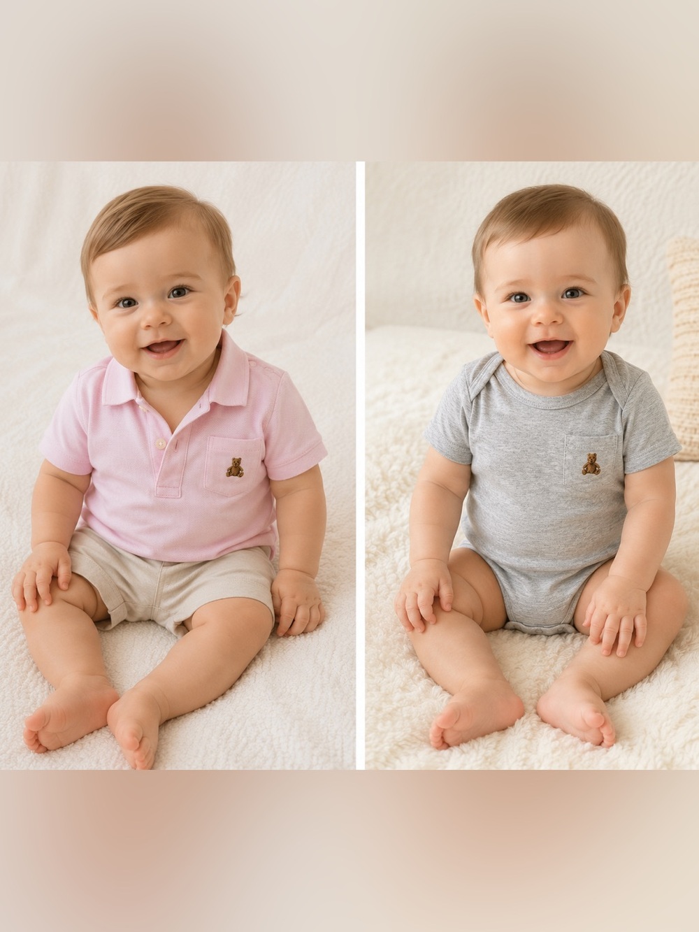 Baby GAP 12-18 months Pink Polo Shirt & Gray Teddy Bodysuit Set
